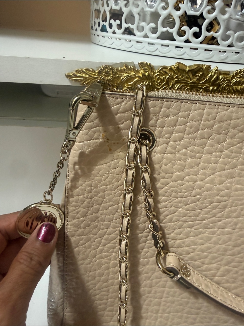 DKNY, beige/ nude pebbled leather with chain strap Handle retail price $250 - Picture 11 of 16
